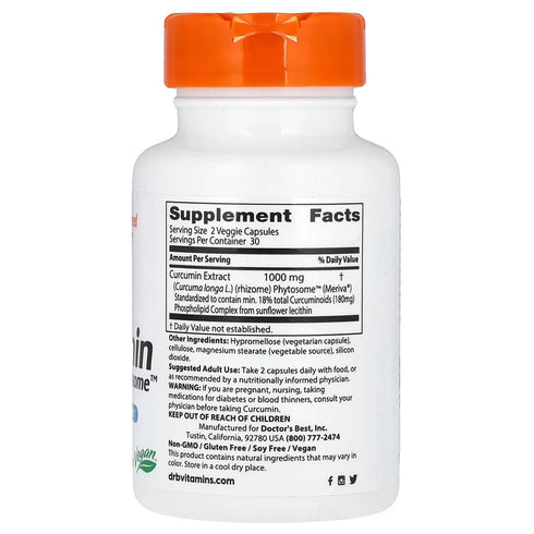 Image of Curcumin Phytosome with Meriva 60caps supplement facts